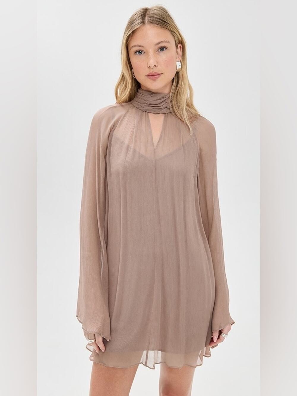 Staud Esther Mini Dress in Taupe M